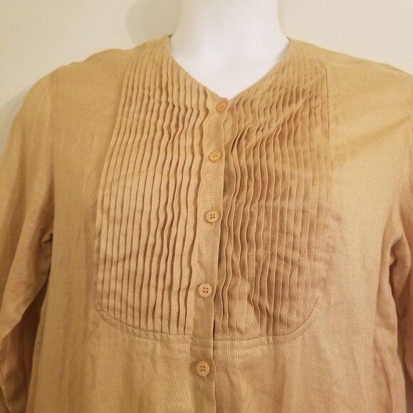 Jones New York 12 Goldenrod Yellow Linen Smocked Top Lightweight Natural Fibers - Picture 4 of 6